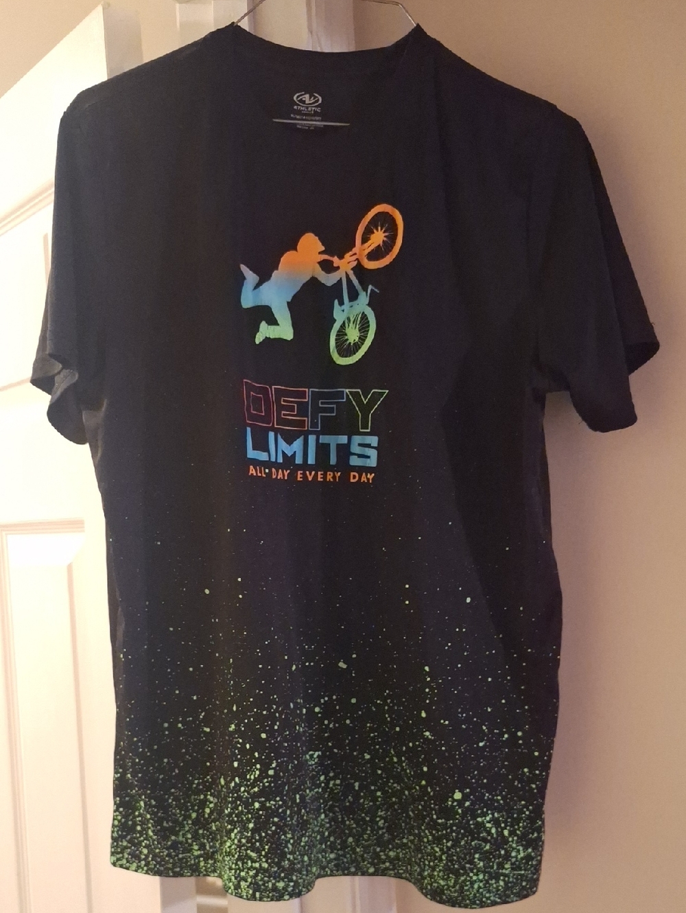 Athletic Works Black Tee with Neon Bike Graphic